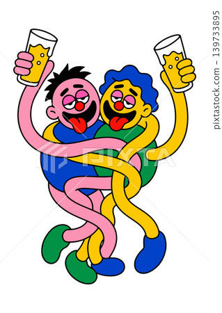 Cartoon Friends Toasting with Drinks 139733895