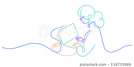 happiness working emotion hand-drawn single line art 139733989