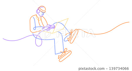 teen character enjoy digital lifestyle single line art hand drawn minimalism teen character enjoy digital lifestyle single line art hand drawn minimalism 139734066