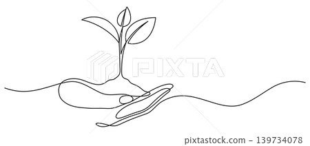 little tree hand holding one line drawing continuous minimal 139734078