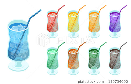 一組各種軟性飲料的向量插圖,包括果汁和碳酸飲料。 一組各種軟性飲料的向量插圖,包括果汁和碳酸飲料。 139734090