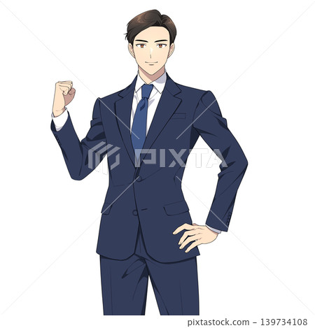 Illustration of a working man looking directly at the camera (making a victory pose) Illustration of a working man looking directly at the camera (making a victory pose) 139734108