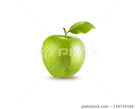 Green apple with leaves 3d realistic illustration Green apple with leaves 3d realistic illustration 139734188