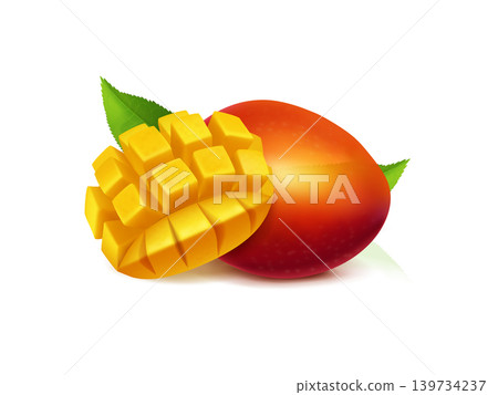 Mango slices 3d illustration isolated on transparent background Mango slices 3d illustration isolated on transparent background 139734237