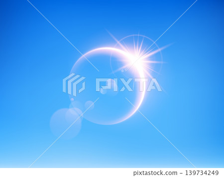 Moon eclipse light flare horizon background. Abstract sunrise ring sparkle earth planet 139734249