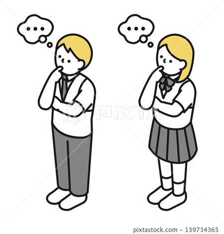Isometric illustration: High school boys and girls (summer clothes) thinking about something. 139734365