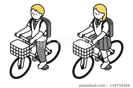 等距插圖：高中男生女生騎腳踏車（穿著夏季服飾） 139734368