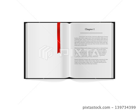 Opened book blank notebook copy space open diary text space with red bookmark Opened book blank notebook copy space open diary text space with red bookmark 139734399