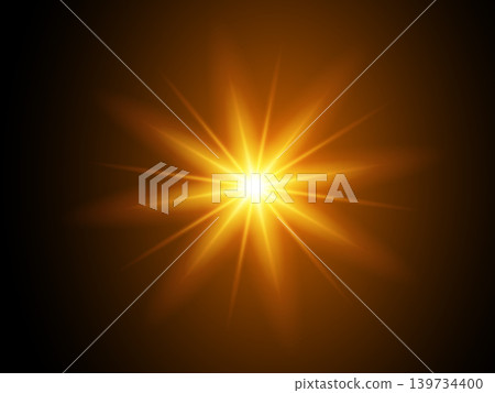 Optical lens flare effect golden sun light on black background Optical lens flare effect golden sun light on black background 139734400
