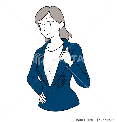 插圖描繪了一位面帶微笑的女上班族豎起大拇指。 139734622