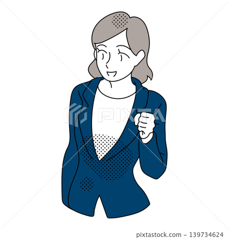 一幅女性上班族面帶微笑、緊握拳頭的插圖。 139734624