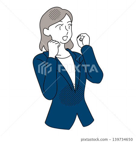 女性上班族舉起雙手歡呼的插圖。 139734650