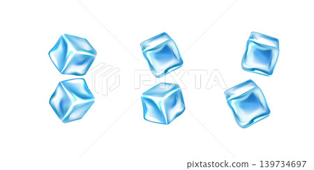 Realistic ice cubes with crystal blocks. 3d frame isolated border of blue transparent frozen water pieces Realistic ice cubes with crystal blocks. 3d frame isolated border of blue transparent frozen water pieces 139734697