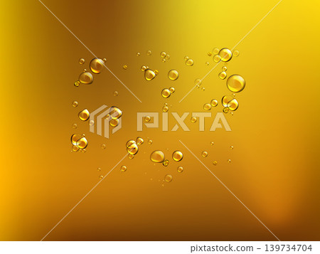 Realistic oil drops. Shine yellow droplets set. Honey liquid drop collection, dripping transparent mashine oil Realistic oil drops. Shine yellow droplets set. Honey liquid drop collection, dripping transparent mashine oil 139734704
