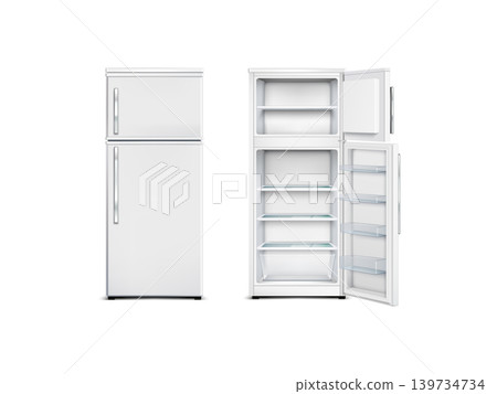 Refrigerator fridges empty open and closed door realistic mockup Refrigerator fridges empty open and closed door realistic mockup 139734734