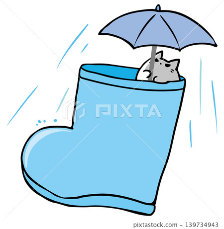 Rain boots and rain gear, a moment of the rainy season, cat Rain boots and rain gear, a moment of the rainy season, cat 139734943