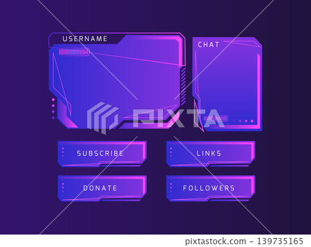 Twitch streaming interface. screens future theme neon design, online game live camera frame digital facecam panel Twitch streaming interface. screens future theme neon design, online game live camera frame digital facecam panel 139735165