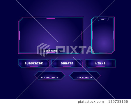 Twitch streaming interface. Stream overlay screens future theme. game live camera frame digital facecam panel Twitch streaming interface. Stream overlay screens future theme. game live camera frame digital facecam panel 139735166