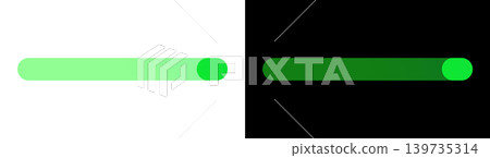 Green toggle switch slider with transparent and black backgrounds. Decorative UI control material. Green toggle switch slider with transparent and black backgrounds. Decorative UI control material. 139735314