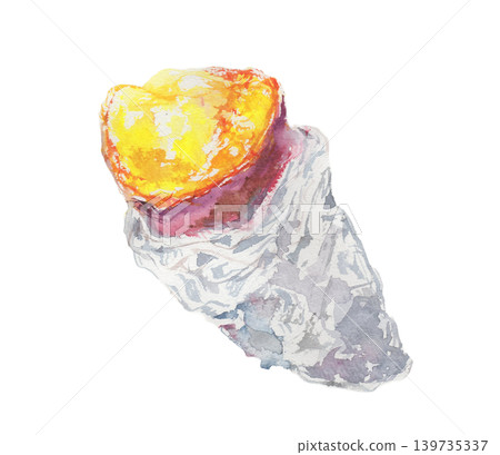 用鋁箔紙包裹的烤地瓜水彩插圖 用鋁箔紙包裹的烤地瓜水彩插圖 139735337