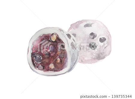 豆大福橫切面的水彩插圖 豆大福橫切面的水彩插圖 139735344