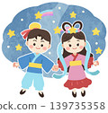 七夕節中織姬和牛郎的圖標插圖 139735358