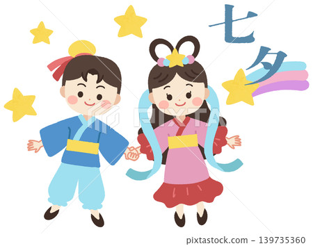 Icon illustration of Orihime and Hikoboshi from the Tanabata festival Icon illustration of Orihime and Hikoboshi from the Tanabata festival 139735360