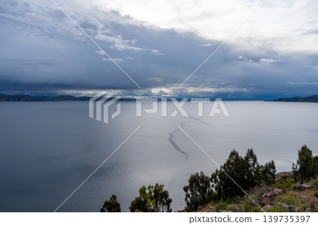 Panoramic view of Lake Titicaca from Taquile Island, Peru Panoramic view of Lake Titicaca from Taquile Island, Peru 139735397