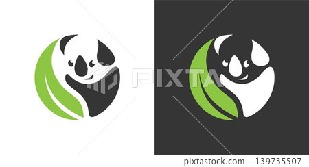 Panda vector logo with leaf icon vector Panda vector logo with leaf icon vector 139735507