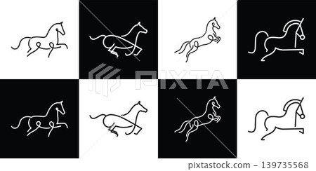 Set of horse logo design vector illustration. Line art horse logo design. Set of horse logo design vector illustration. Line art horse logo design. 139735568