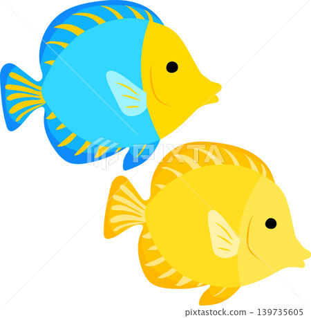 Bright Tropical Fish Illustration with Blue and Yellow Color Scheme Bright Tropical Fish Illustration with Blue and Yellow Color Scheme 139735605