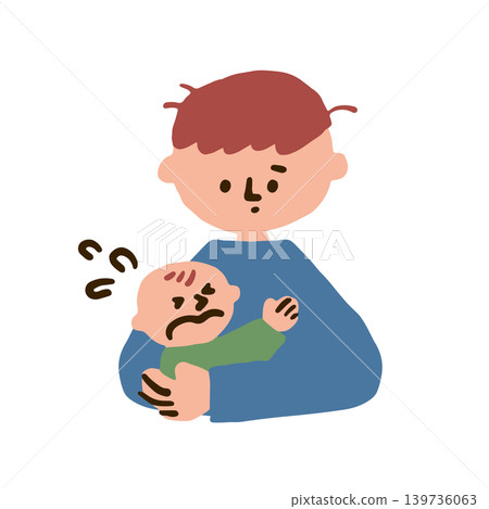 An illustration of a dad struggling to get his newborn to stop crying. An illustration of a dad struggling to get his newborn to stop crying. 139736063