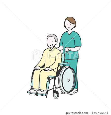 護理人員協助老人行動的示意圖。 護理人員協助老人行動的示意圖。 139736631