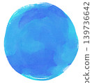 Gold and blue Enso-style brushstroke circular frame | Japanese-style watercolor brush material 139736642