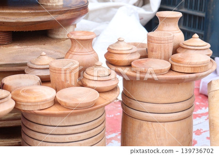 Wooden kids kitchen toy on shop Wooden kids kitchen toy on shop 139736702