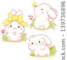 Set of little bunny in kawaii style. Tiny baby rabbit in multiple poses. Cute rabbit expression sheet collection. Can be used for t-shirt print, sticker, badge, greeting card. Vector illustration EPS8 139736896