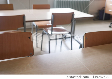 Empty Classroom Tables And Chairs With Copy Space Empty Classroom Tables And Chairs With Copy Space 139737520