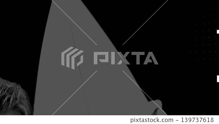 Showing large grey curved object in studio, featuring partial head, dotted grid, white rectangles Showing large grey curved object in studio, featuring partial head, dotted grid, white rectangles 139737618