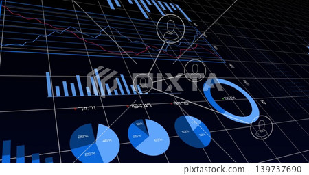 Displaying user-icon cluster forming network on tilted 3D grid, with donut chart and line graphs Displaying user-icon cluster forming network on tilted 3D grid, with donut chart and line graphs 139737690