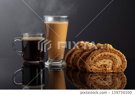 Walnut and buttercream roll: a traditional Oriental pastry. Walnut and buttercream roll: a traditional Oriental pastry. 139738100