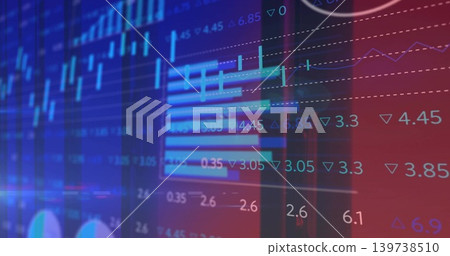 Displaying large digital dashboard showing market data at trading desk, with candlesticks Displaying large digital dashboard showing market data at trading desk, with candlesticks 139738510