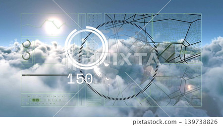 Displaying translucent HUD overlay over clouds at high altitude, with radial gauge, readout 150 139738826
