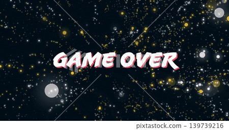 Displaying bold GAME OVER text floating in dark navy starfield, showing pink shadow and pale orbs 139739216