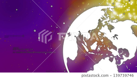 Rotating white globe on right showing Asia Pacific in space tech backdrop with halftone sparkles Rotating white globe on right showing Asia Pacific in space tech backdrop with halftone sparkles 139739746