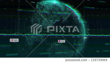 Displaying point-cloud globe rotating in data UI, showing waveform, grid, map-pin 968, heart 51:20 Displaying point-cloud globe rotating in data UI, showing waveform, grid, map-pin 968, heart 51:20 139739964