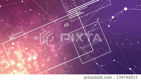 Showing wireframe panels and network nodes over digital gradient, labeling panels 26 37 48 Showing wireframe panels and network nodes over digital gradient, labeling panels 26 37 48 139740015