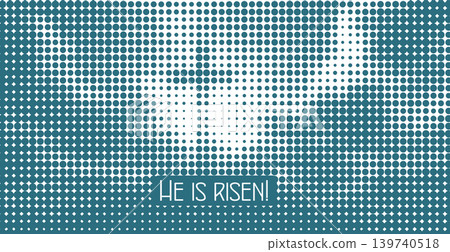 He is risen. Cross in the clouds from halftone circles. Hand drawn. Not AI, vector illustration. He is risen. Cross in the clouds from halftone circles. Hand drawn. Not AI, vector illustration. 139740518