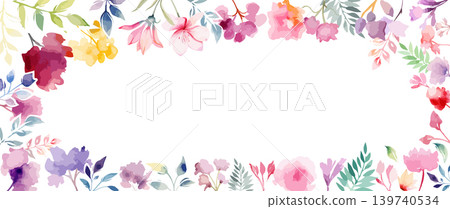 Horizontal long floral spring frame. Hand drawn. Not AI, vector illustration Horizontal long floral spring frame. Hand drawn. Not AI, vector illustration 139740534