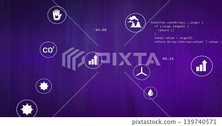 Displaying cluster of CO2 and eco icons with numeric readouts on purple dashboard with code snippet Displaying cluster of CO2 and eco icons with numeric readouts on purple dashboard with code snippet 139740571
