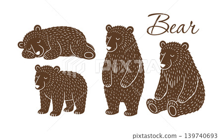 bear in different poses . Hand drawn. Not AI, vector illustration. bear in different poses . Hand drawn. Not AI, vector illustration. 139740693